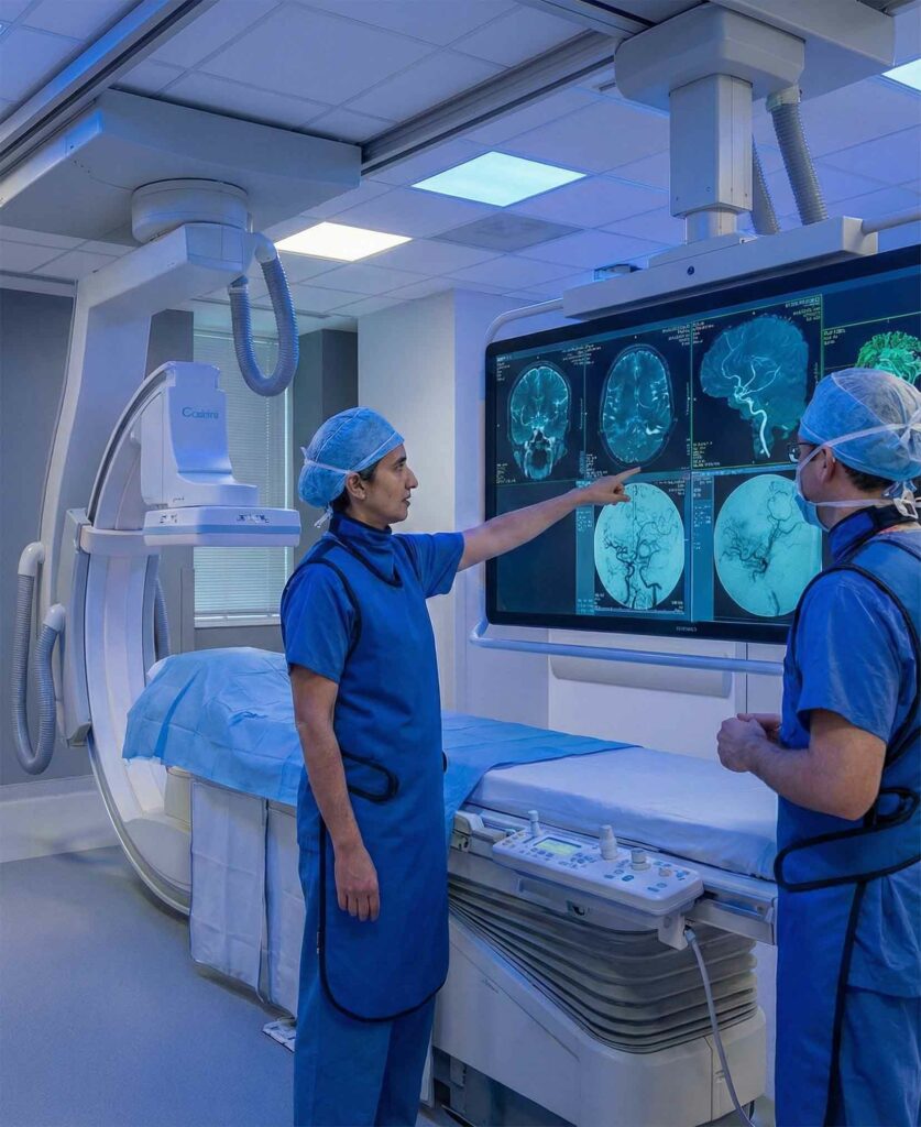 Endovascular neurosurgery suite used for cerebrovascular diagnosis and treatment of brain blood vessel conditions
